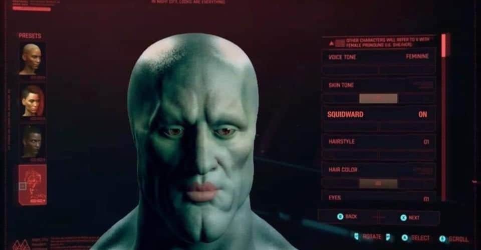 Seseorang Membuat Karakter Squidward Di Cyberpunk 2077