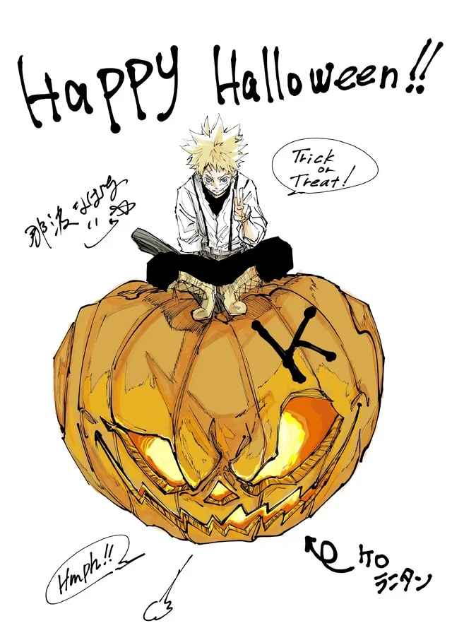 The Vermilion Mask ilustrasi Halloween - © Nabana Nawa・Dr.Poro・Shonen Gahosha / Shuiro no Kamen Production Committee